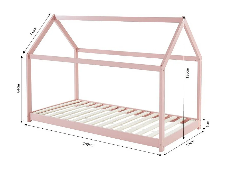 Lit enfant cabane TINY  pin rose  90x190 sommier inclus