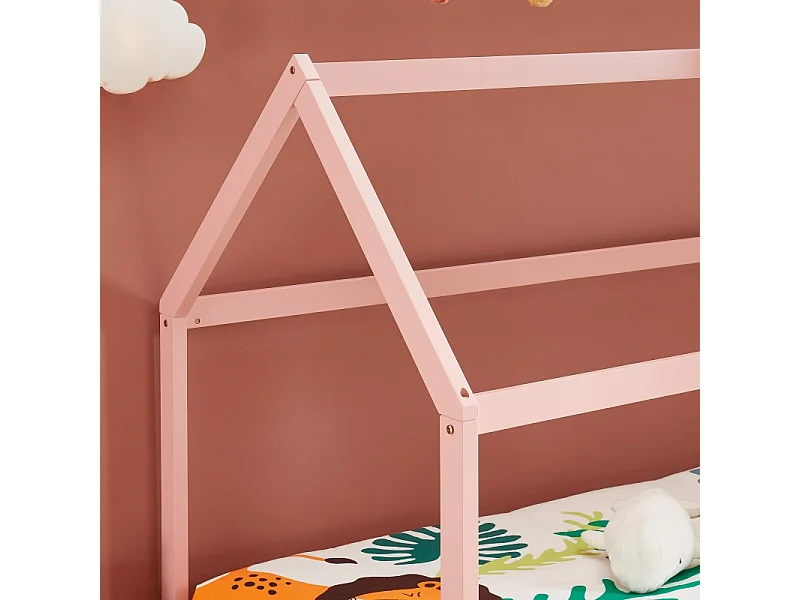 Lit enfant cabane TINY  pin rose  90x190 sommier inclus