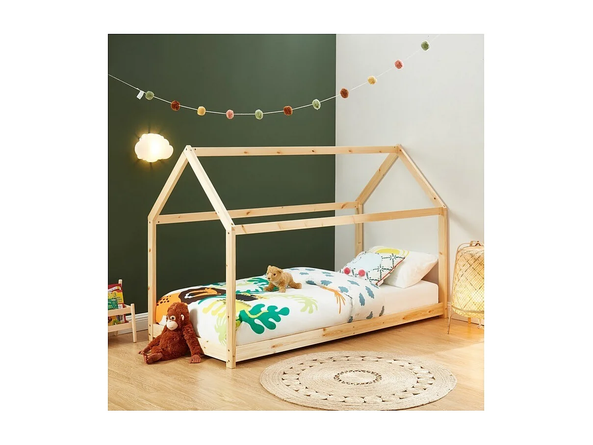 Lit enfant cabane TINY  pin naturel  90x200 sommier inclus