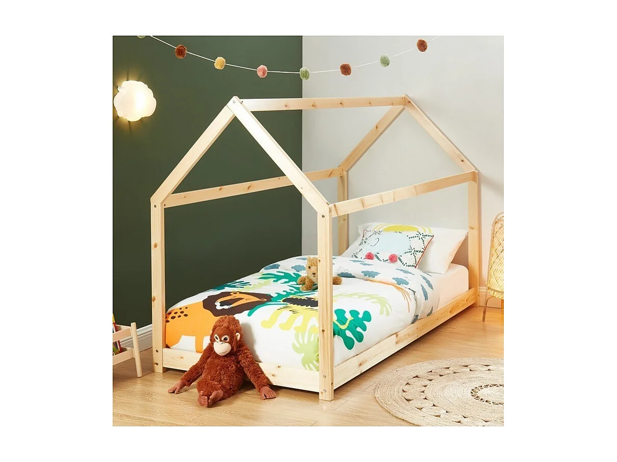 Lit enfant cabane TINY  pin naturel  90x200 sommier inclus