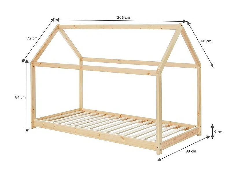 Lit enfant cabane TINY  pin naturel  90x200 sommier inclus