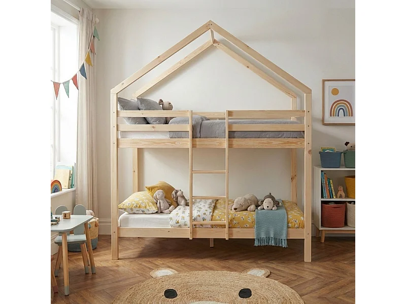 Lit cabane superposé TINY  pin naturel  90x190 sommier inclus