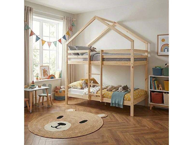 Lit cabane superposé TINY  pin naturel  90x190 sommier inclus