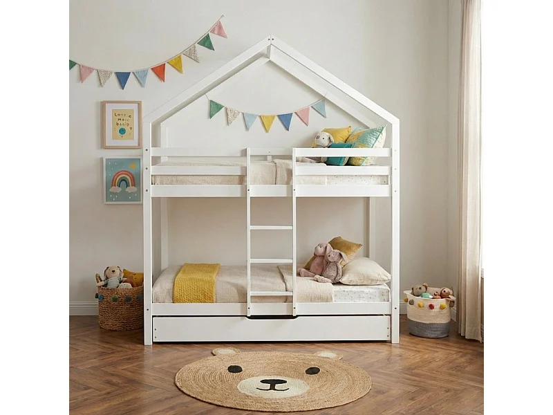 Lit cabane superposé TINY  pin blanc  90x190 sommier inclus