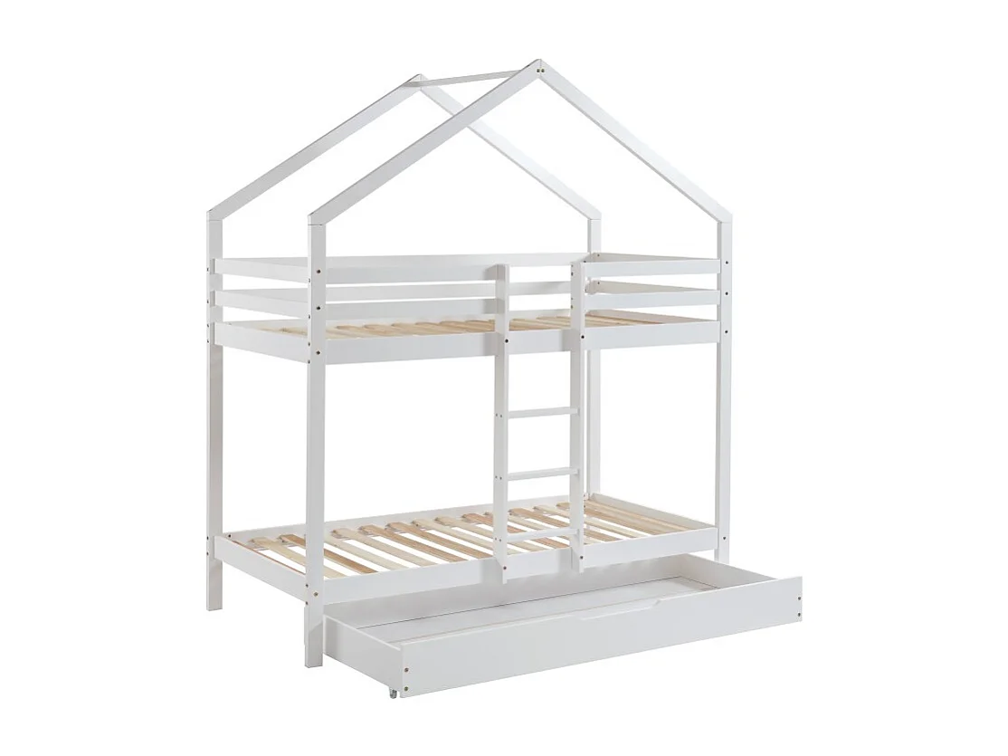 Lit cabane superposé TINY  pin blanc  90x190 sommier inclus