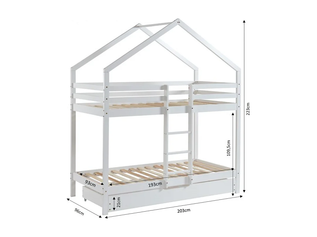 Lit cabane superposé TINY  pin blanc  90x190 sommier inclus