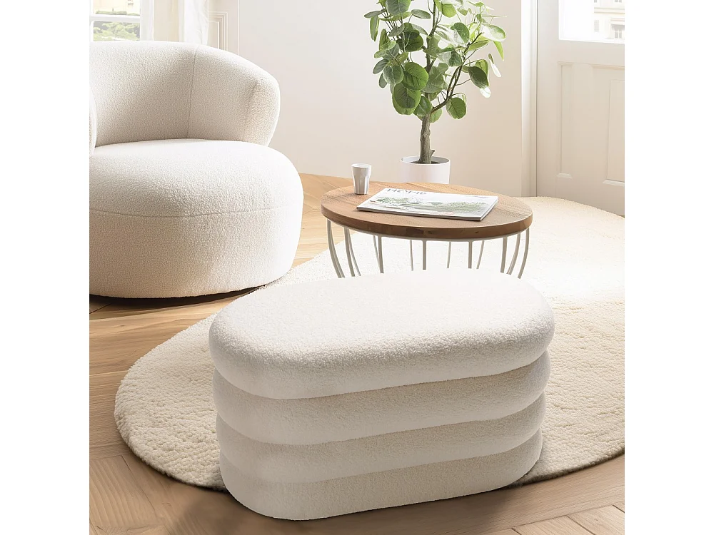 AGATHE - Banc avec rangement en tissu bouclette blanc L85cm