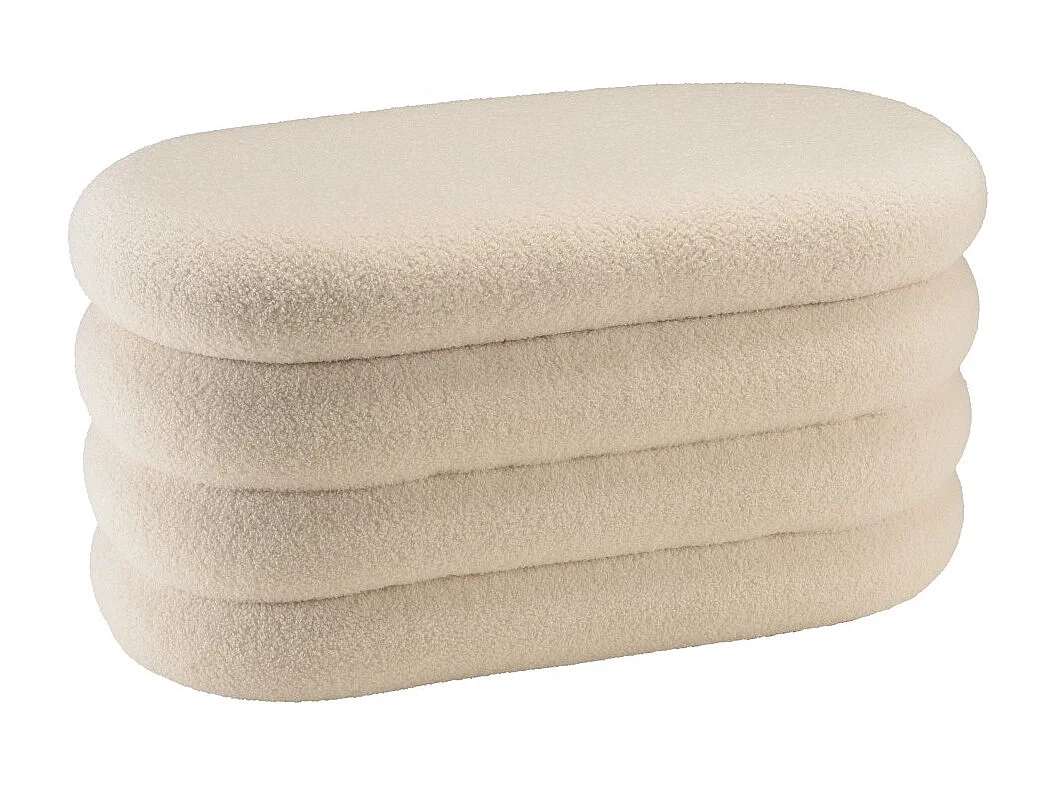 AGATHE - Banc avec rangement en tissu bouclette blanc L85cm