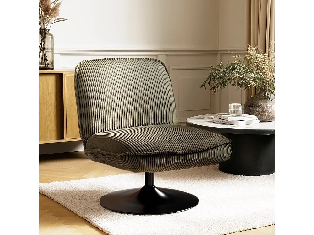 AGATHE - Fauteuil pivotant en tissu velours côtelé vert