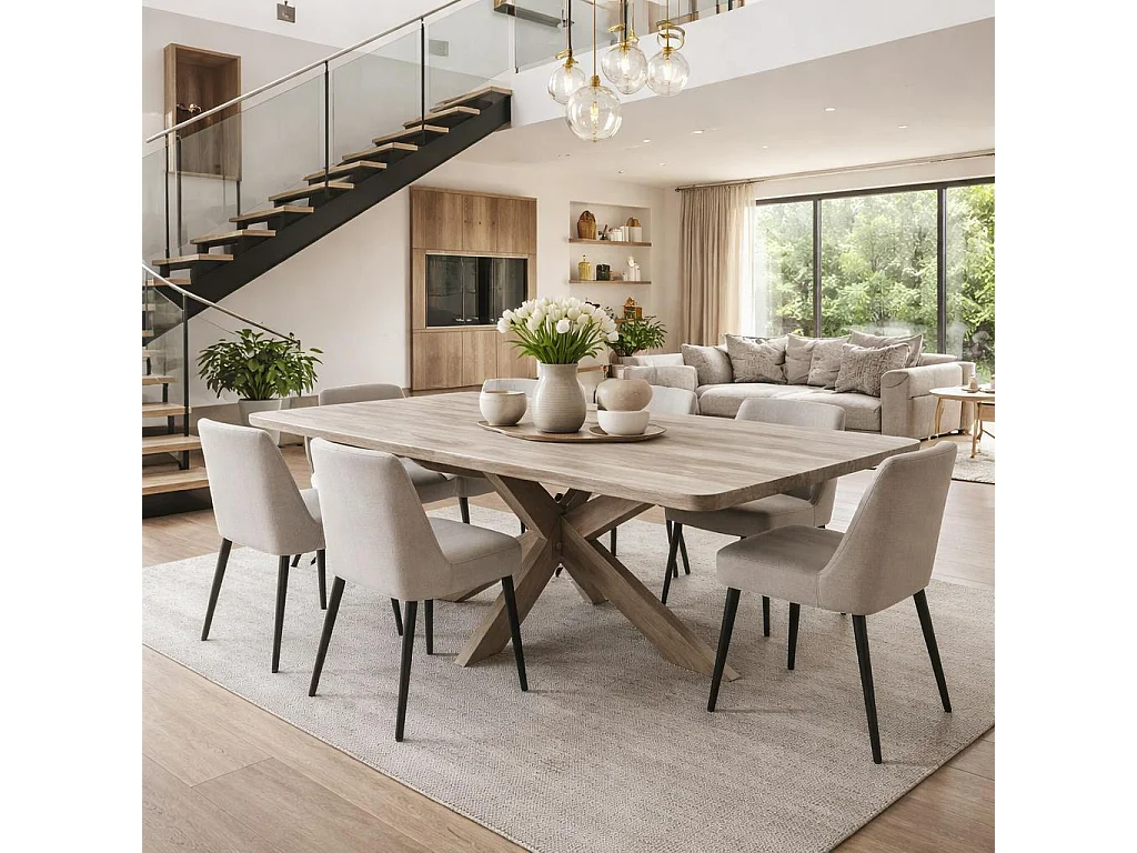 Table extensible chêne grisé bords biseautés pied bois 240 cm PALERME