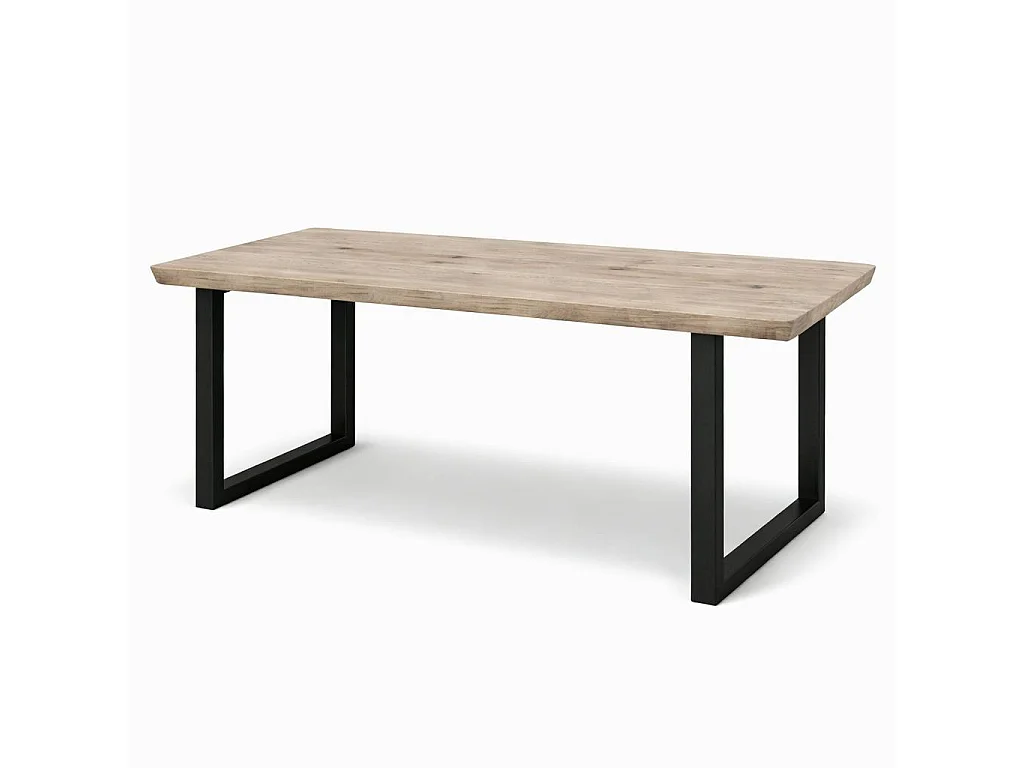 Table extensible chêne grisé bords biseautés pieds en U 220 cm PALERME