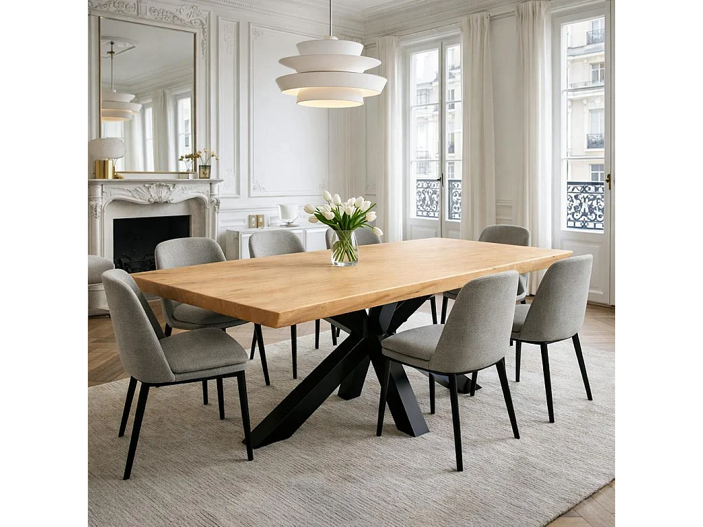 Table extensible chêne huilé bords biseautés pied noir 180 cm PALERME