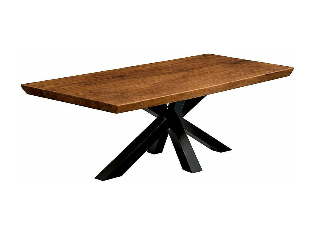 Table extensible chêne brun bords biseautés pied noir 200 cm PALERME