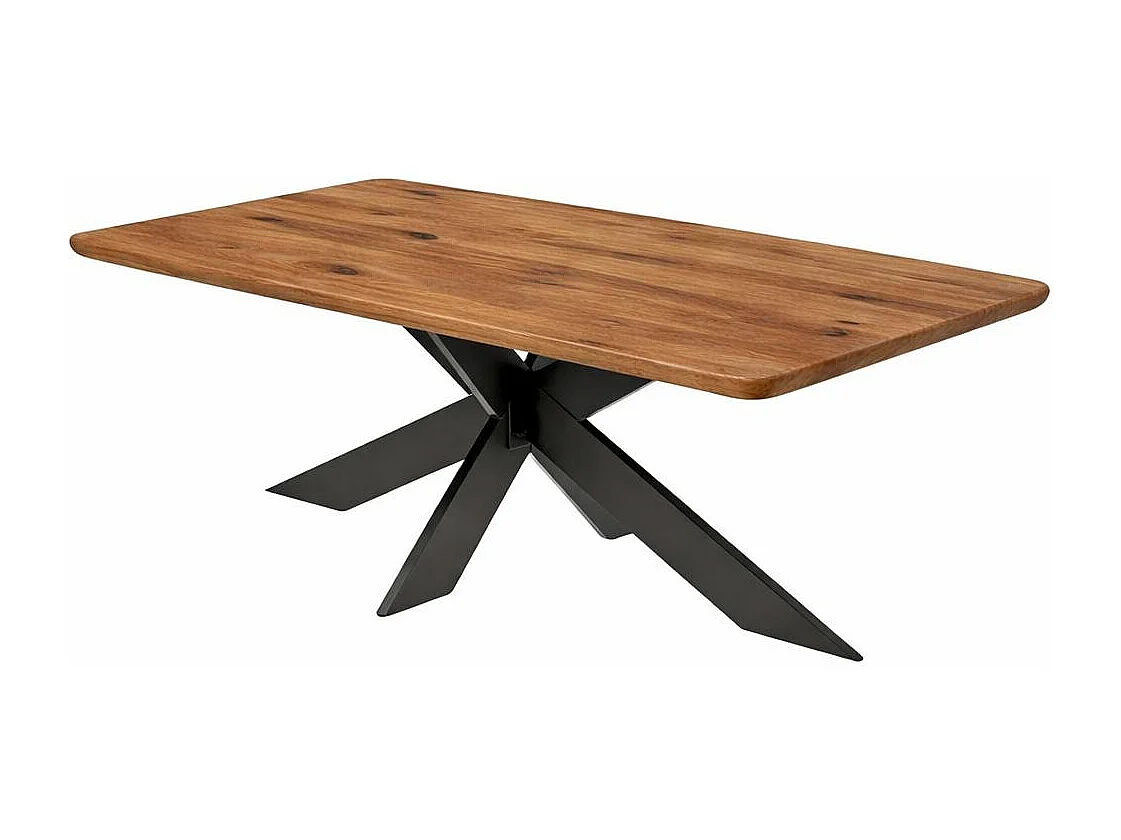 Table extensible chêne brun bords biseautés pied noir fin 240 cm PALERME