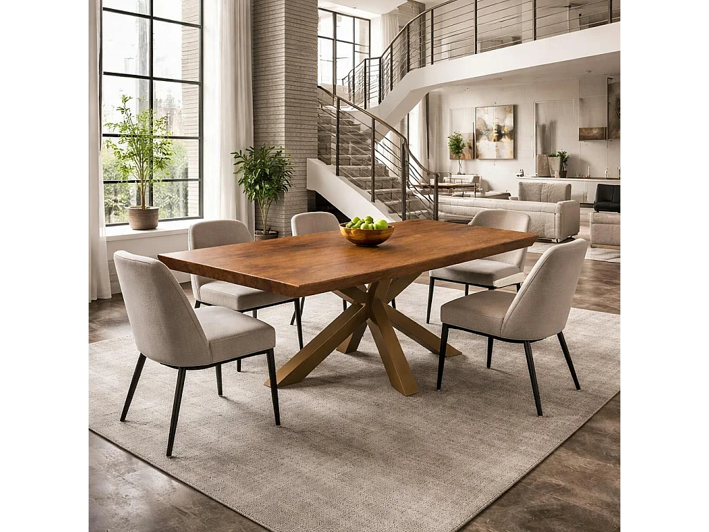 Table extensible chêne brun bords biseautés pied grège 180 cm PALERME