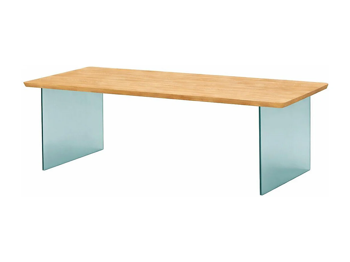 Table extensible chêne huilé bords biseautés pieds verre 220 cm PALERME