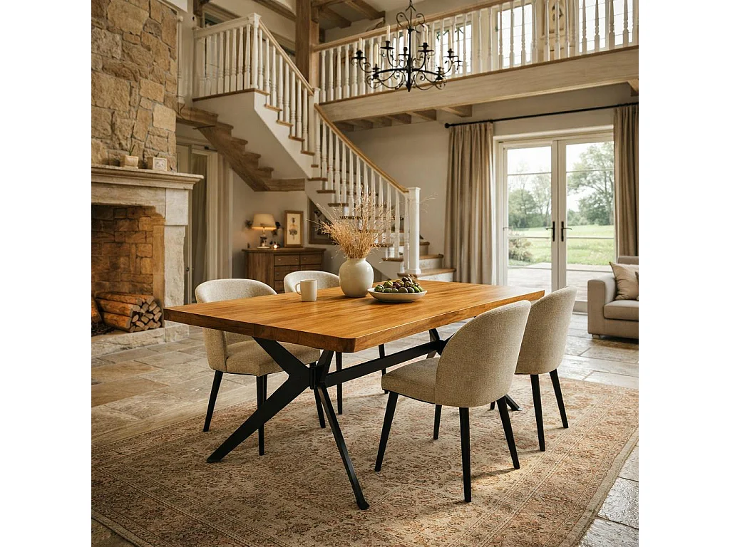 Table extensible chêne huilé bords biseautés pied graphique 240 cm PALERME