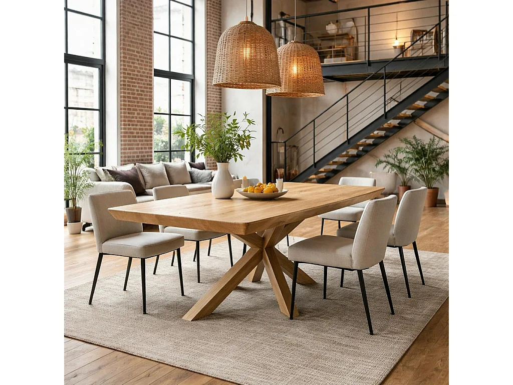 Table extensible chêne huilé bords biseautés pied grège 220 cm PALERME