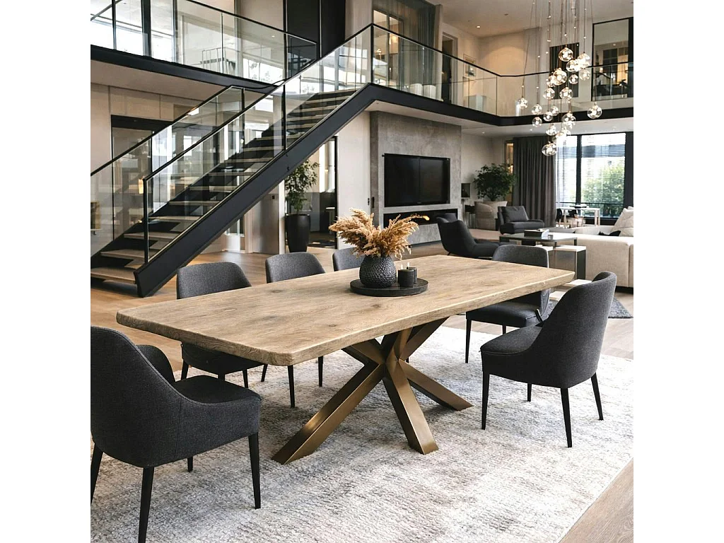 Table extensible chêne grisé bords biseautés pied grège 240 cm PALERME