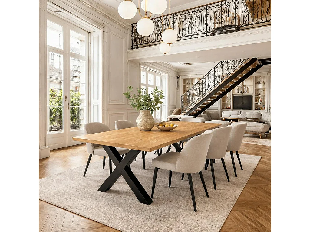 Table extensible chêne huilé bords biseautés pieds en X 200 cm PALERME