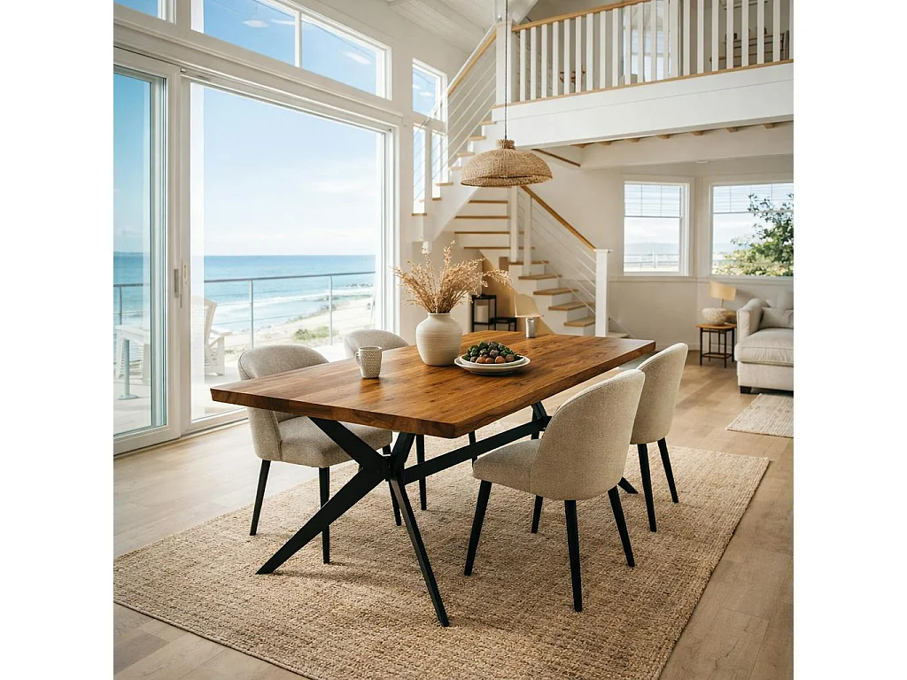 Table extensible chêne brun bords biseautés pied graphique 180 cm PALERME