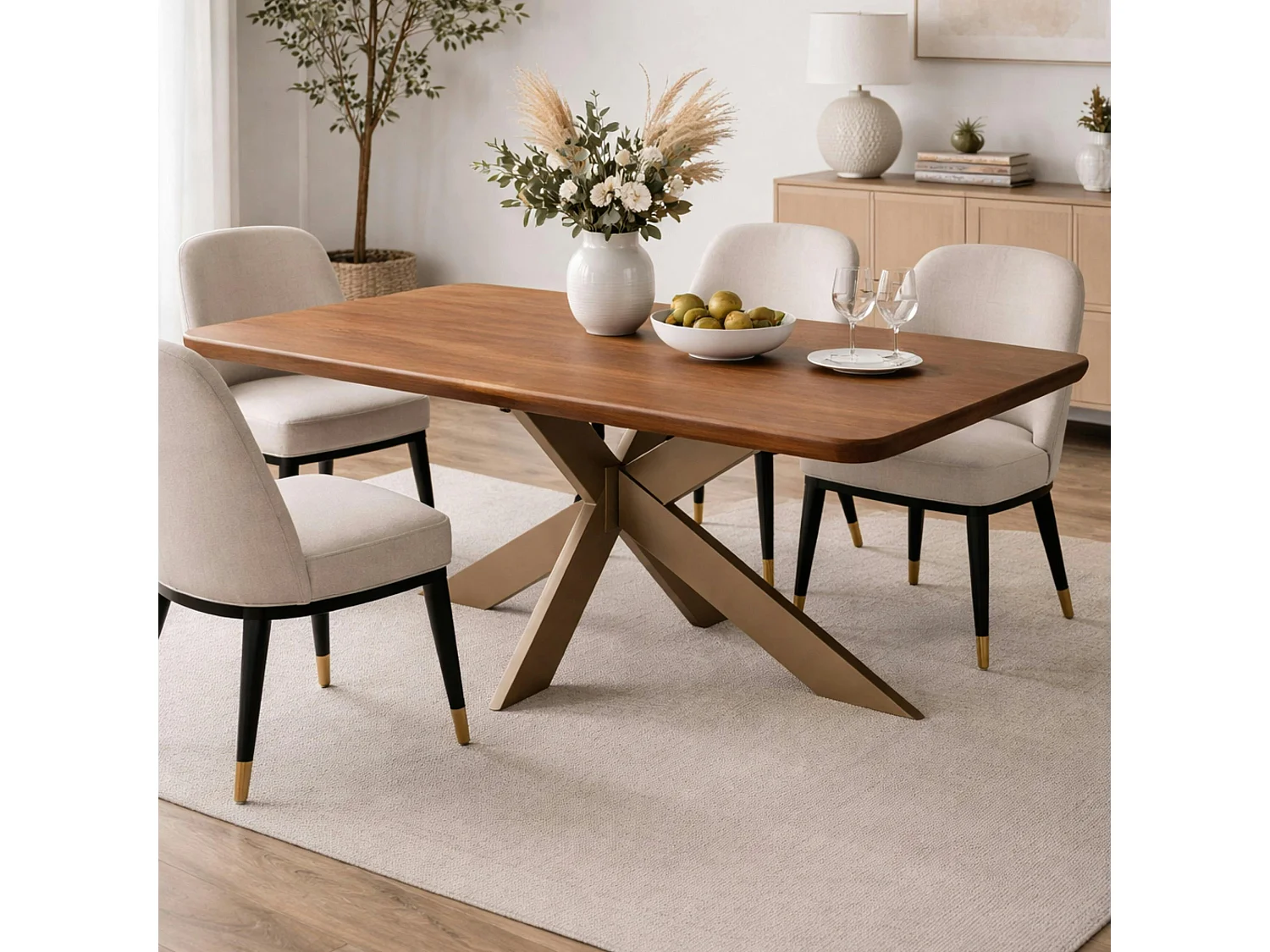 Table extensible chêne brun bords biseautés pied grège fin 200 cm PALERME