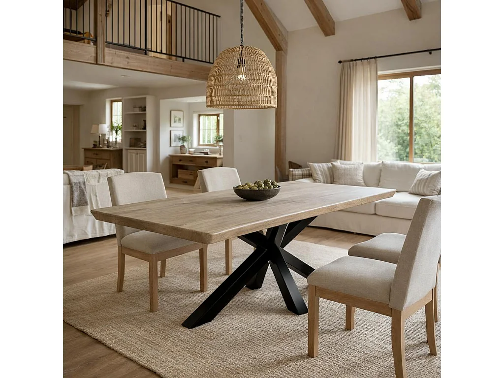 Table extensible chêne grisé bords biseautés pied noir 180 cm PALERME