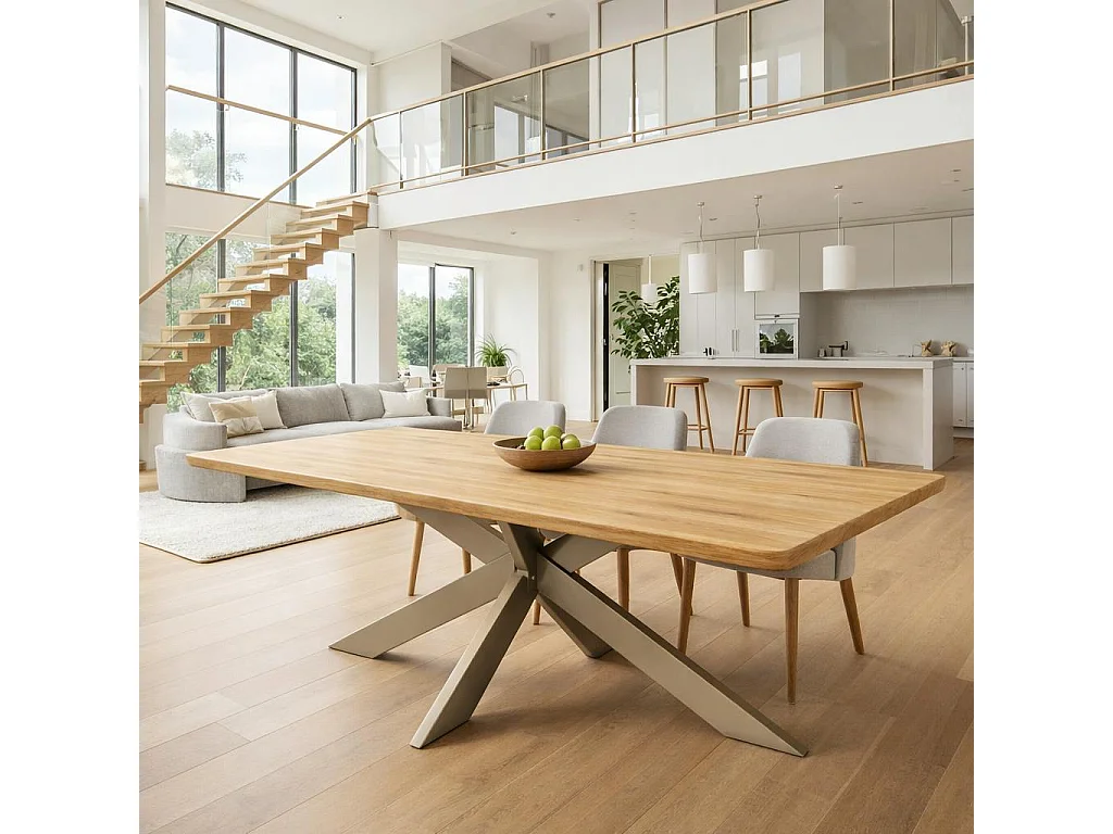 Table extensible chêne huilé bords biseautés pied grège fin 200 cm PALERME