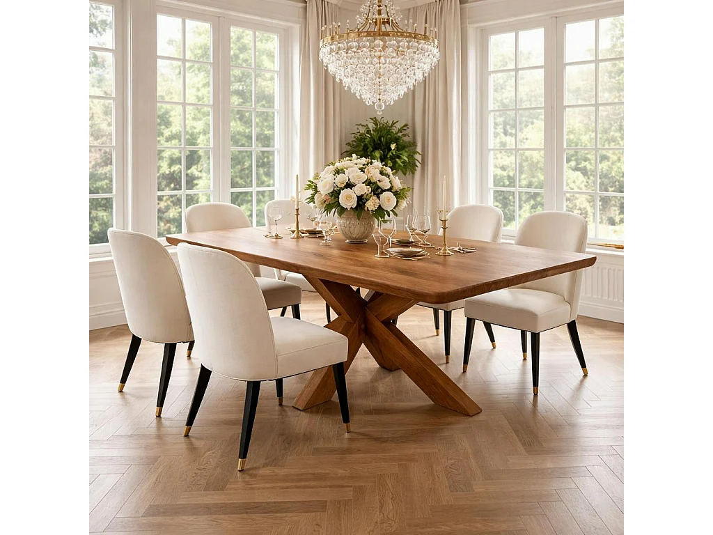 Table extensible chêne brun bords biseautés pied bois 220 cm PALERME