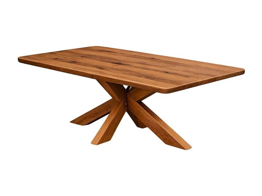 Table extensible chêne brun bords biseautés pied bois 220 cm PALERME