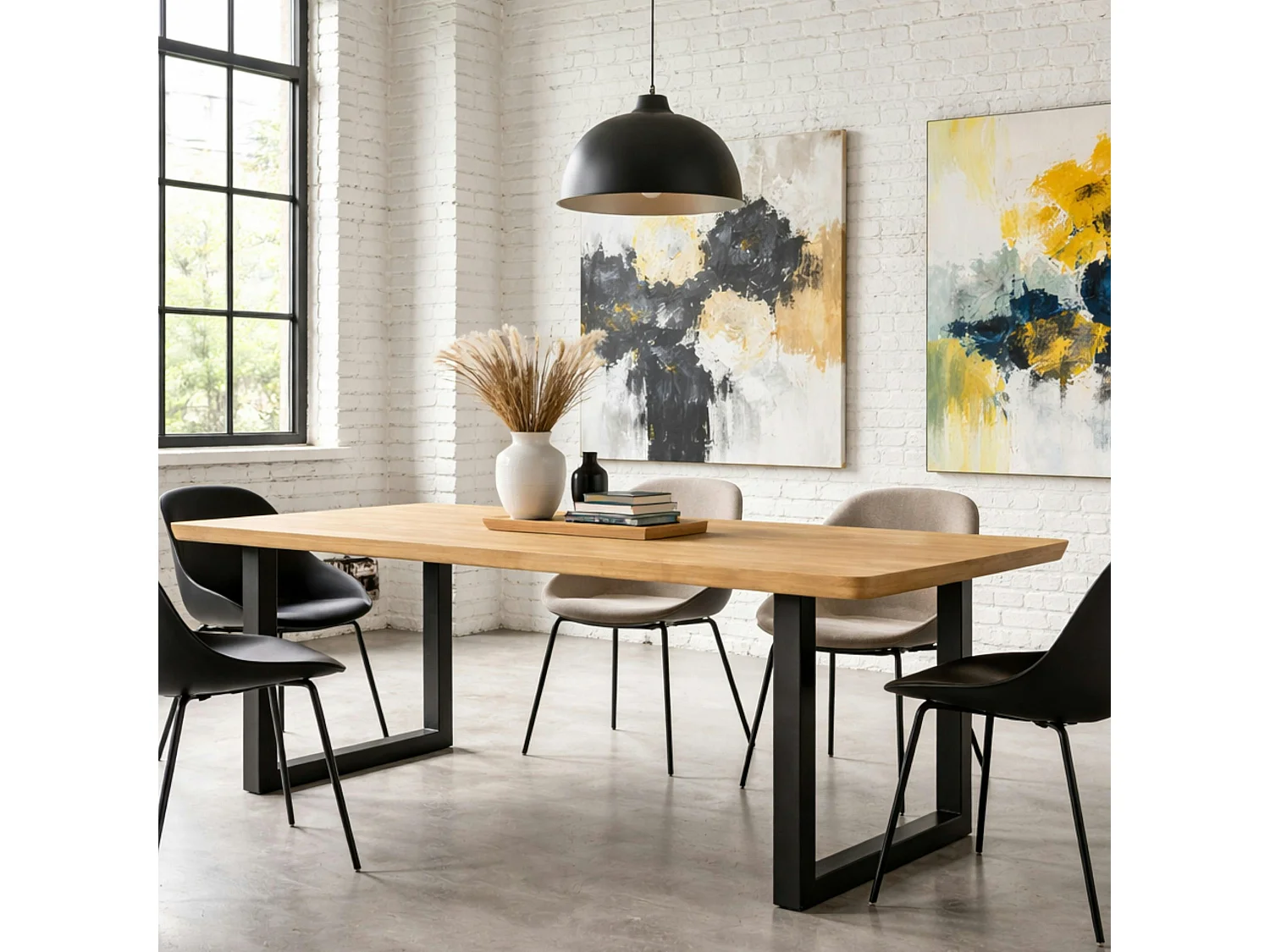 Table extensible chêne huilé bords biseautés pieds en U 240 cm PALERME