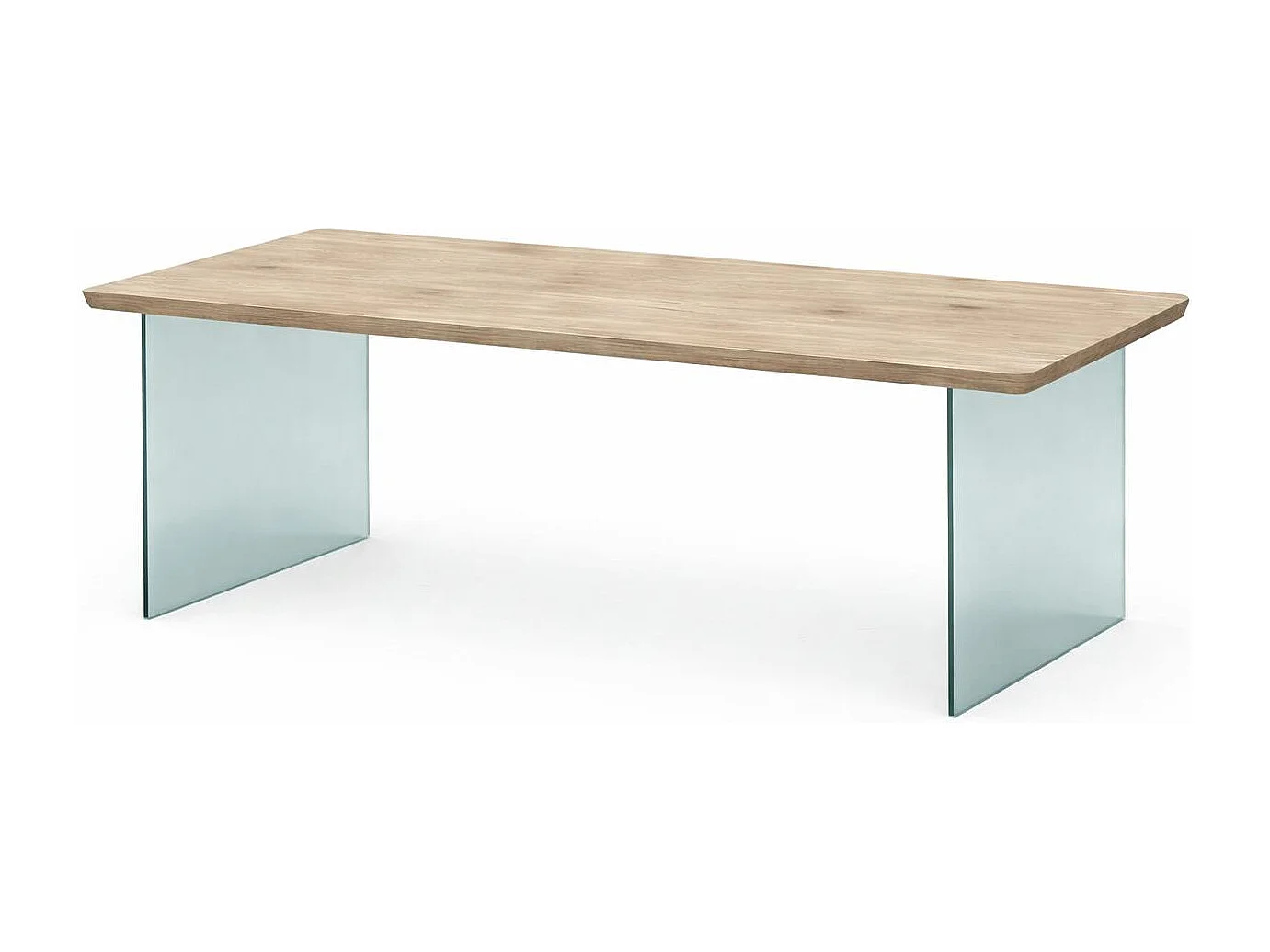 Table extensible chêne grisé bords biseautés pieds verre 180 cm PALERME