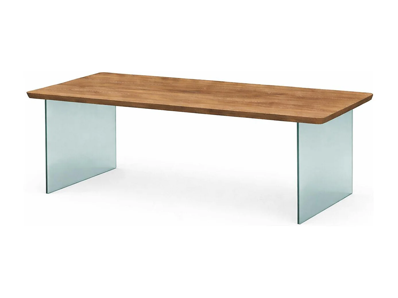 Table extensible chêne brun bords biseautés pieds verre 240 cm PALERME