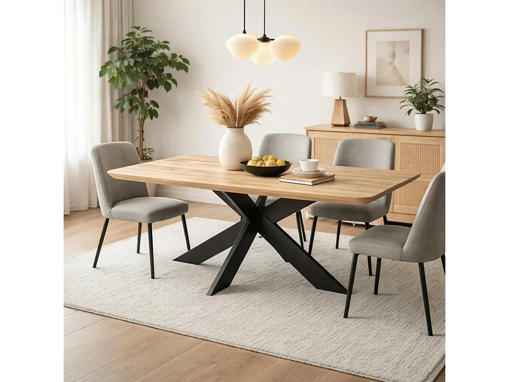 Table extensible chêne huilé bords biseautés pied noir fin 200 cm PALERME