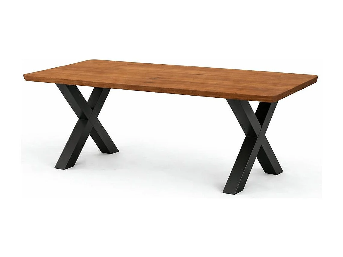 Table extensible chêne brun bords biseautés pieds en X 240 cm PALERME