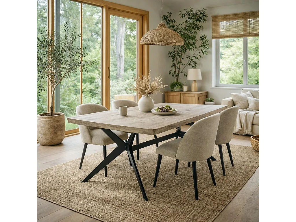 Table extensible chêne grisé bords biseautés pied graphique 220 cm PALERME