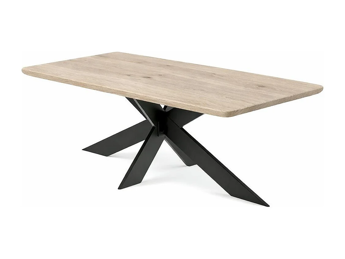 Table extensible chêne grisé bords biseautés pied noir fin 200 cm PALERME