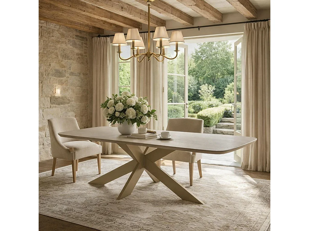 Table extensible chêne grisé bords biseautés pied grège fin 240 cm PALERME