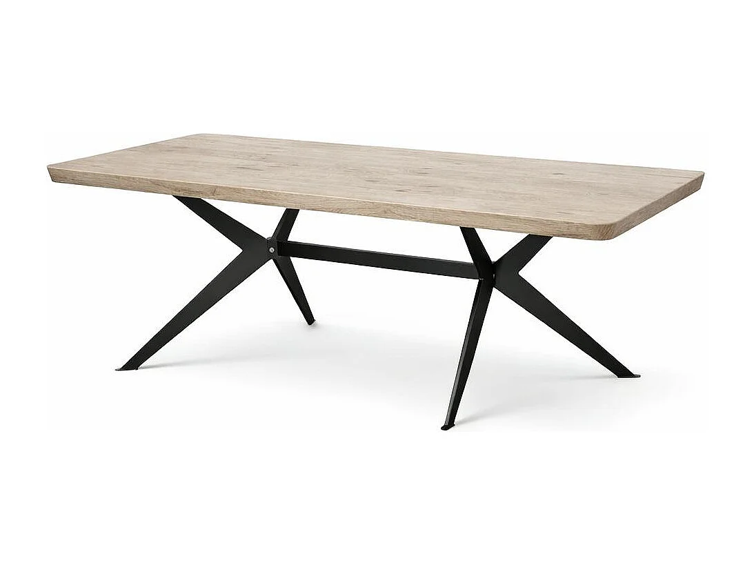 Table extensible chêne grisé bords biseautés pied graphique 240 cm PALERME