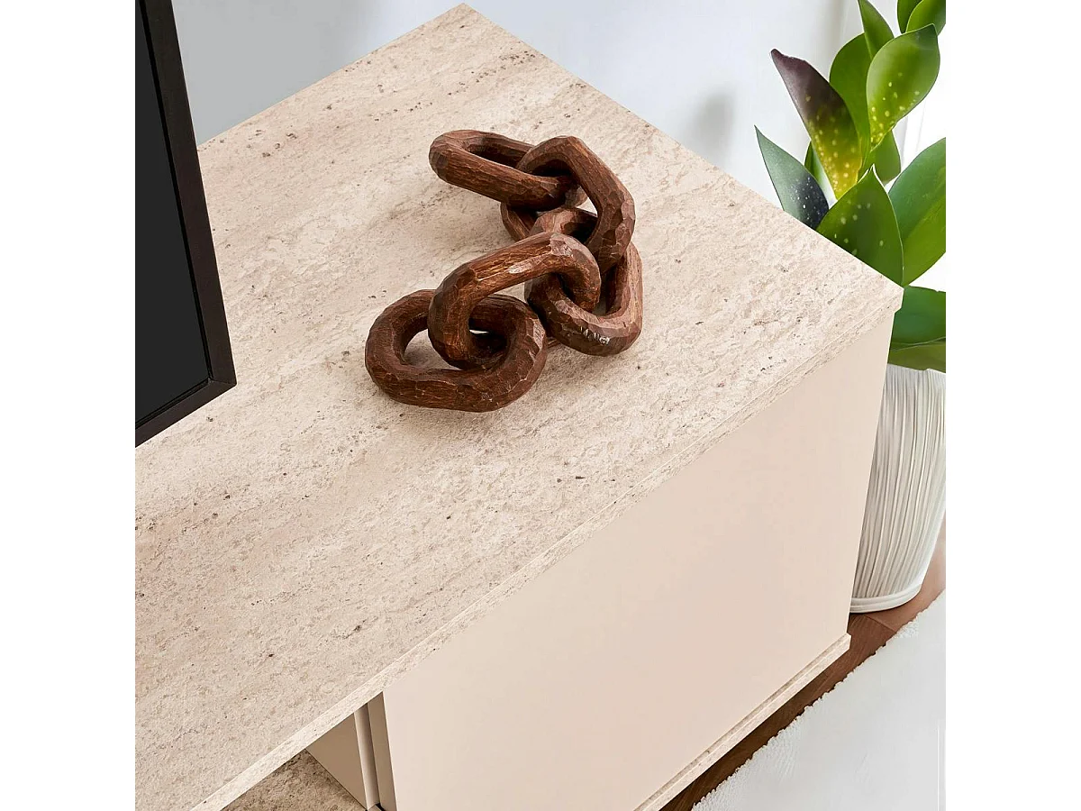 Meuble TV moderne 3 portes nude et effet travertin MARFA