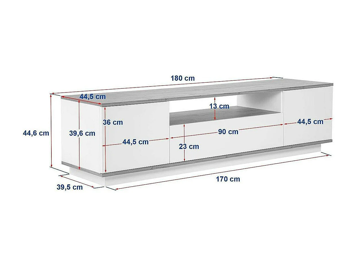 Meuble TV moderne 3 portes nude et effet travertin MARFA