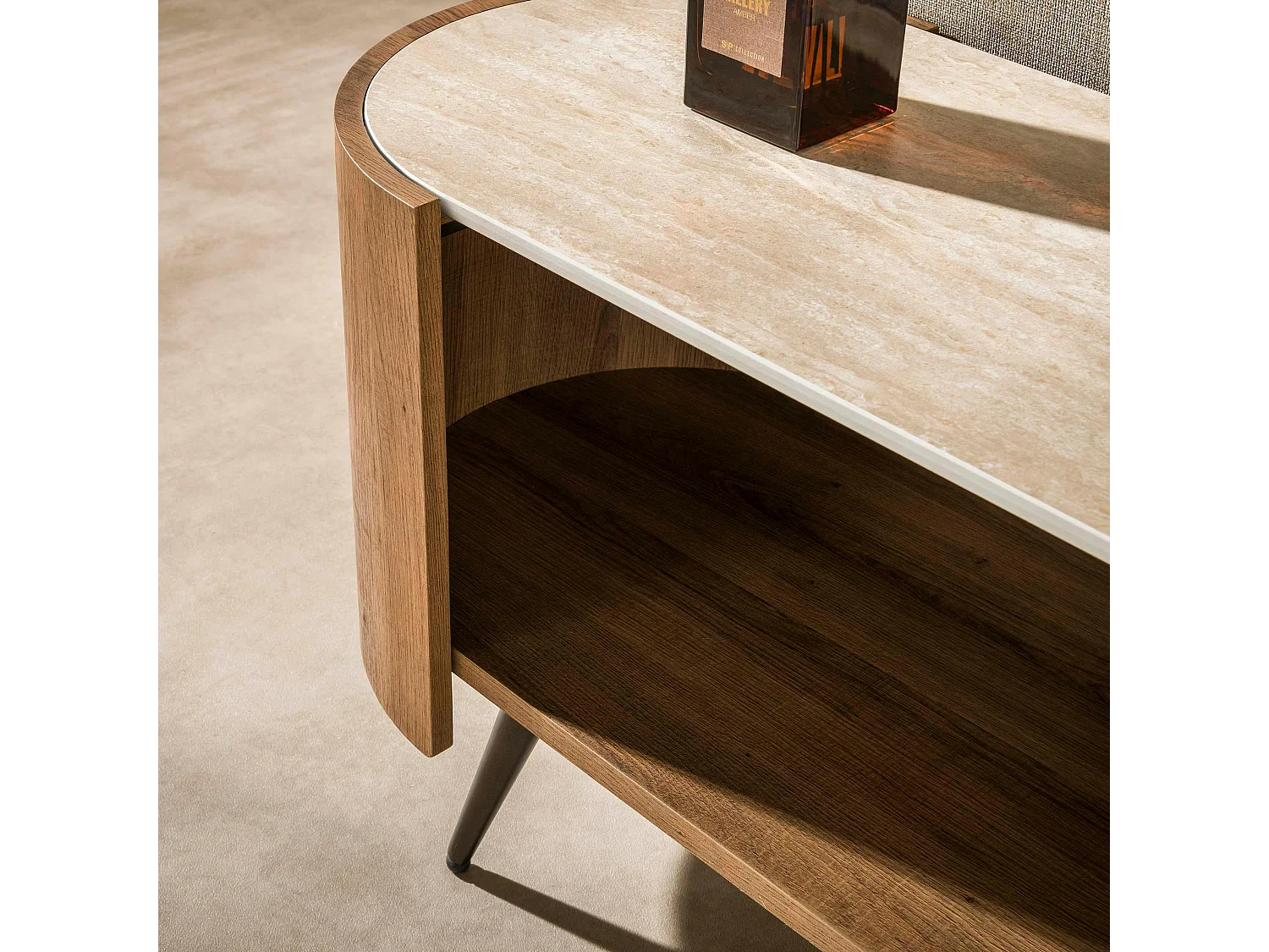 Meuble TV céramique 2 plateaux et pieds obliques ASCOLI