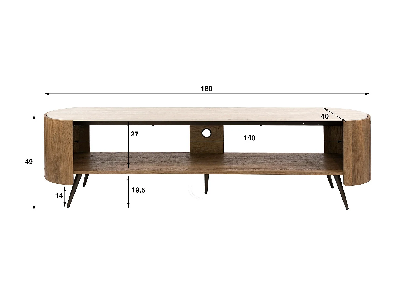 Meuble TV céramique 2 plateaux et pieds obliques ASCOLI