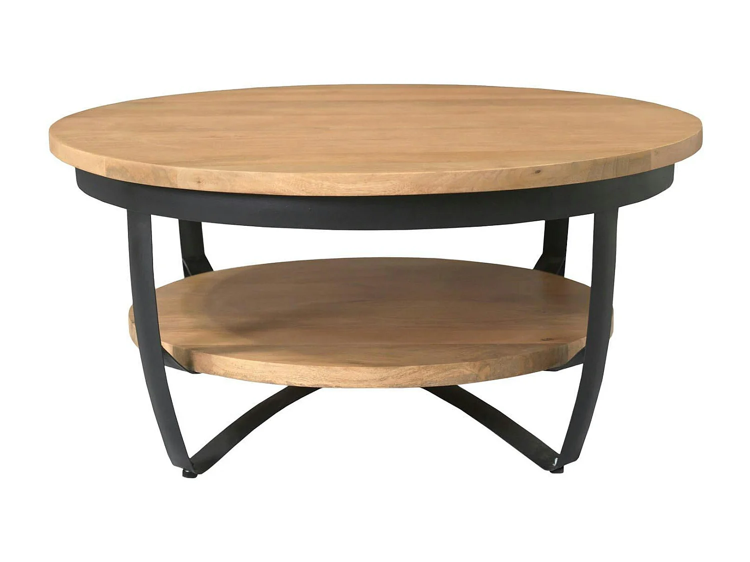Table basse ronde bois clair et métal Ø90 cm OMAHA