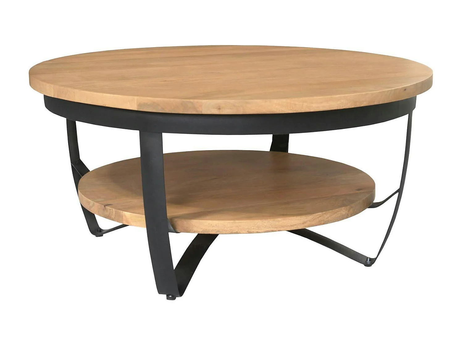 Table basse ronde bois clair et métal Ø90 cm OMAHA