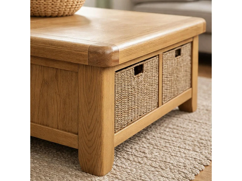 Table basse campagne chic avec 2 paniers de rangement VALMONT
