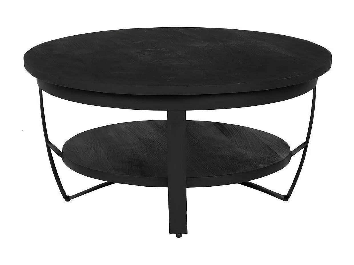 Table basse ronde bois noir et métal Ø70 cm OMAHA