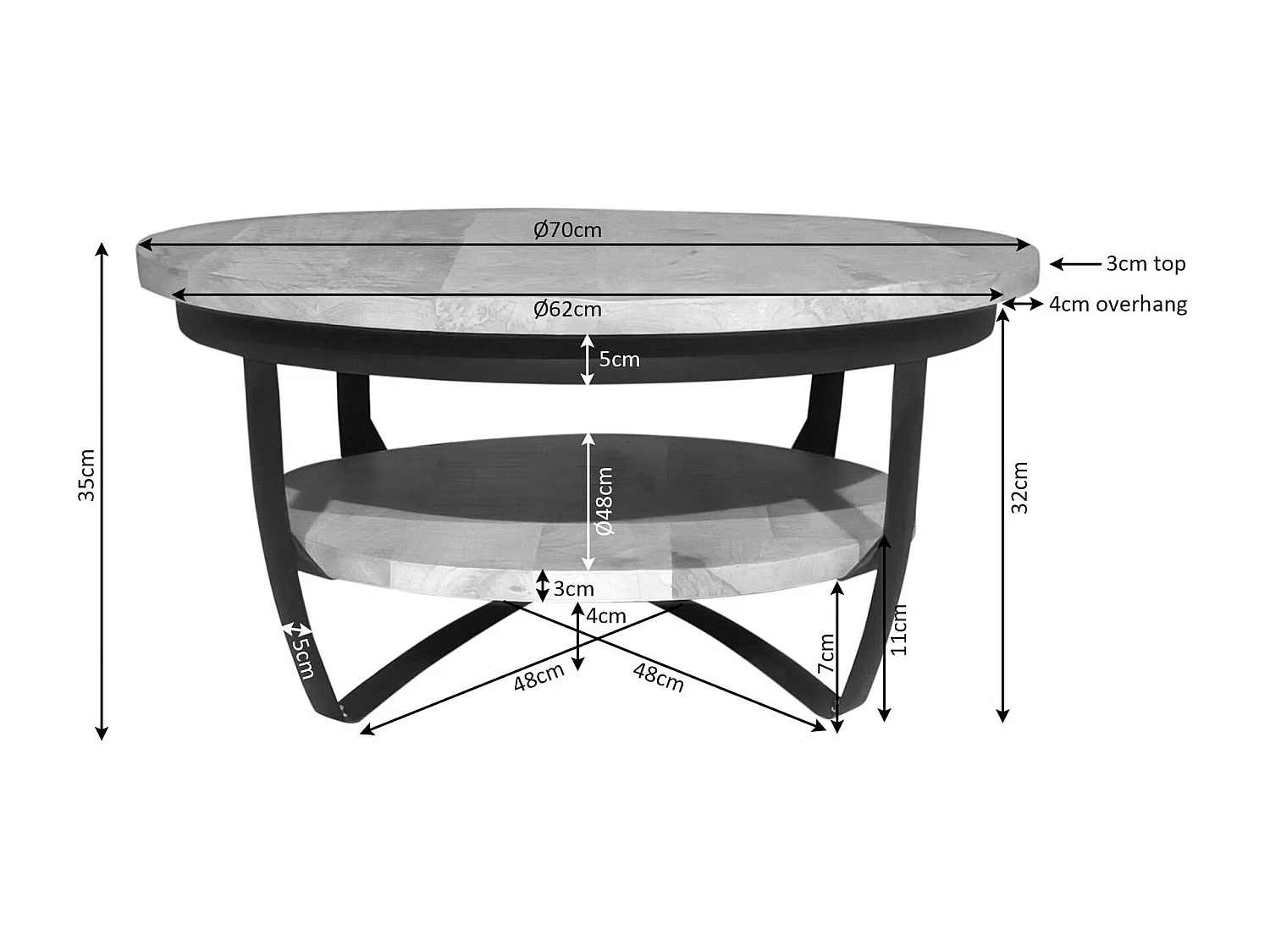 Table basse ronde bois noir et métal Ø70 cm OMAHA