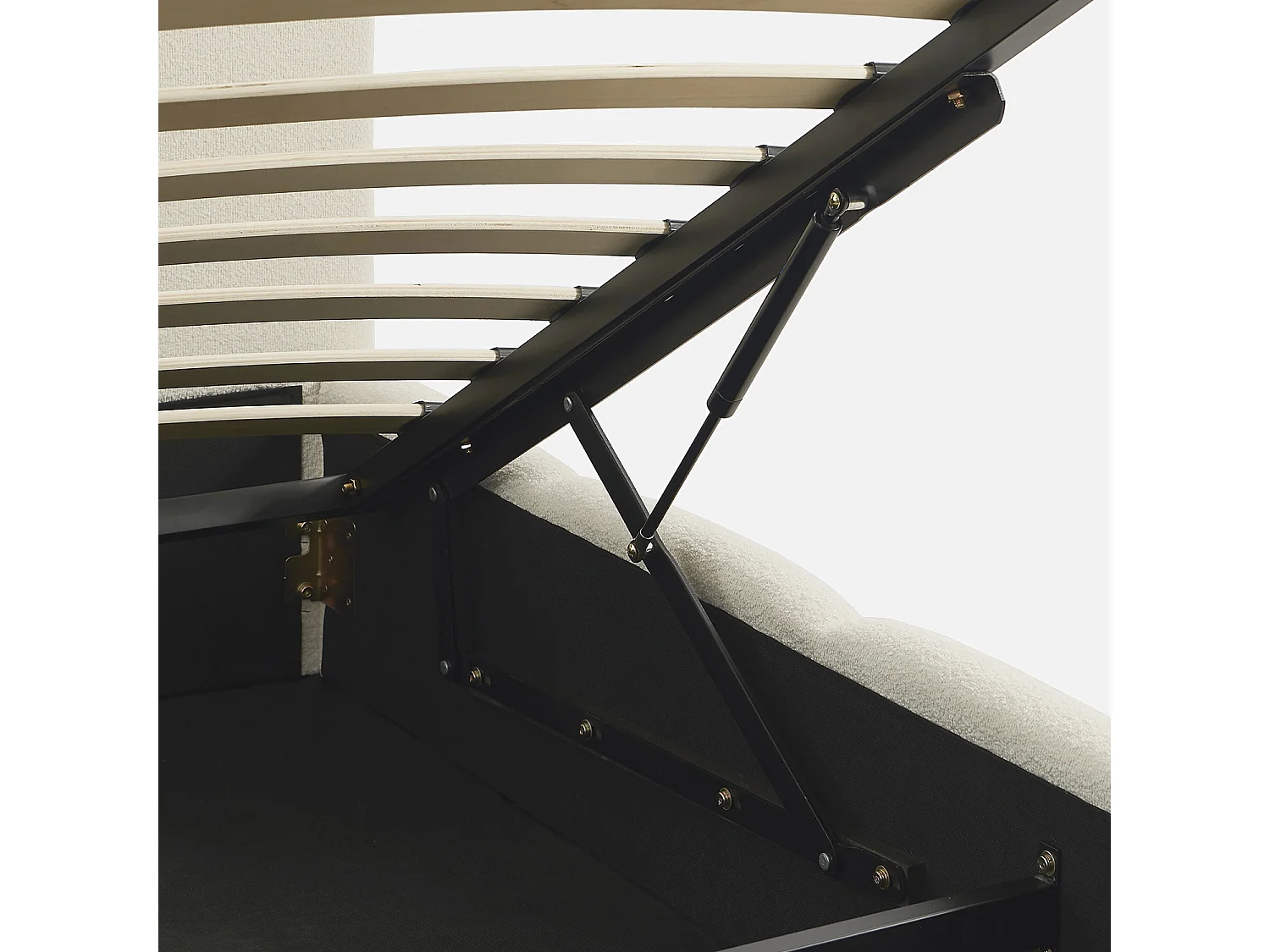 Lit coffre double avec sommier à lattes et tête de lit blanc finition bouclette texturée 140x190cm- Lex