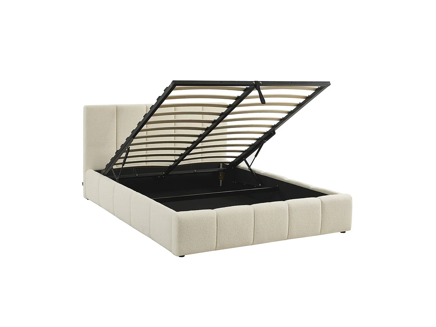 Struttura letto con contenitore e testiera 140cmx190cm, imbottita bouclé, Lex, Bianco, 211x155x91 cm